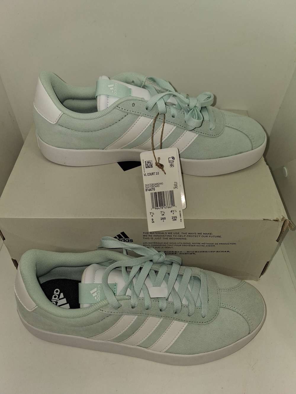 adidas Women's Mint Green Suede Sneakers with White Stripes - Picture 2 of 11